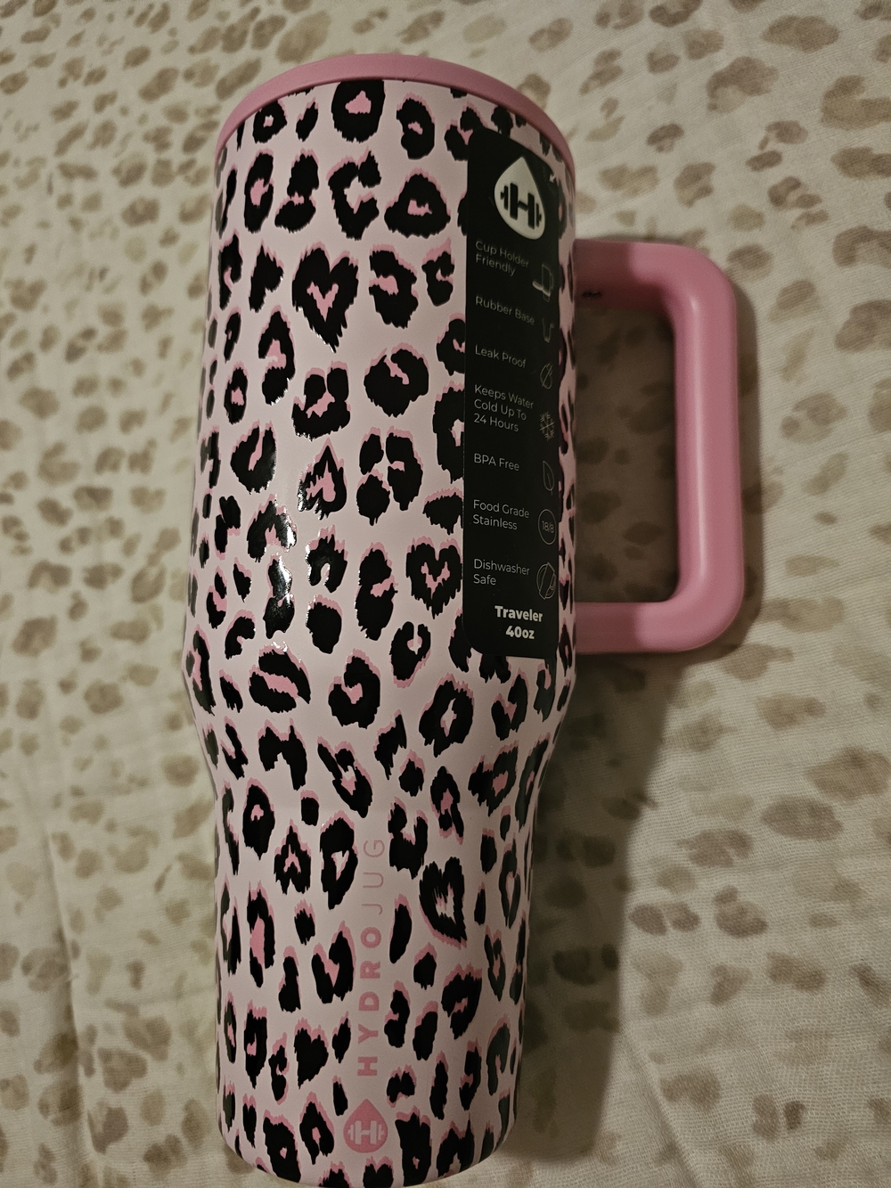 HydroJug Pink Leopard 40oz Insulated Travel Mug